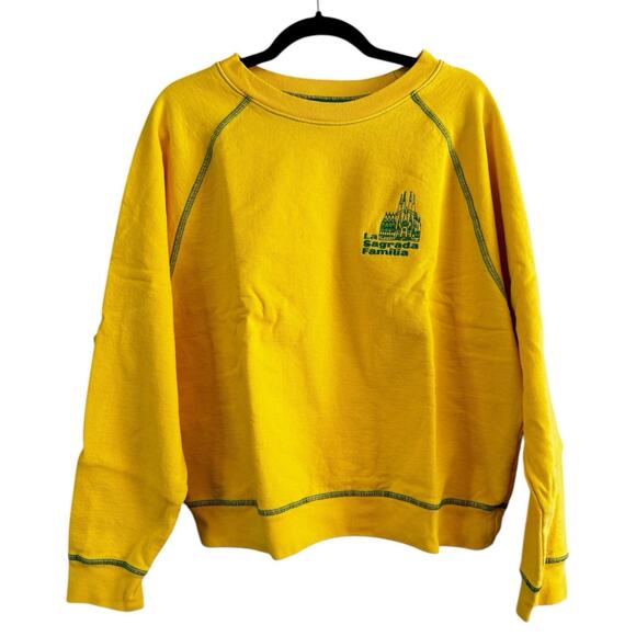 NWT Made Some Souvenirs Sagrada Familia Tourist Sweatshirt Yellow Crew Sz Small - Picture 2 of 9